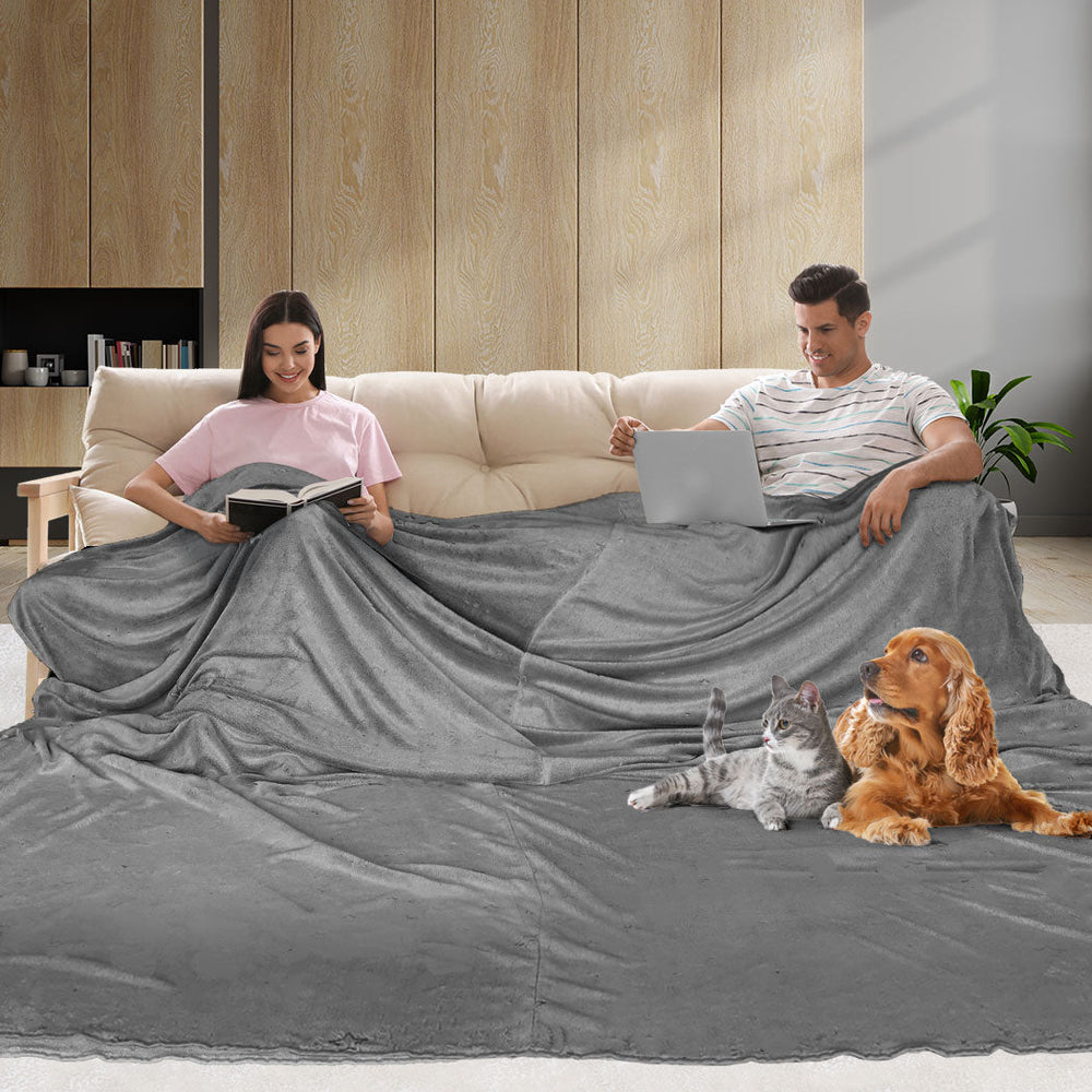 Dreamz 3x3M Large Oversized Blanket Throw Faux Fur Fleece Bed Warm Rug Sofa Grey