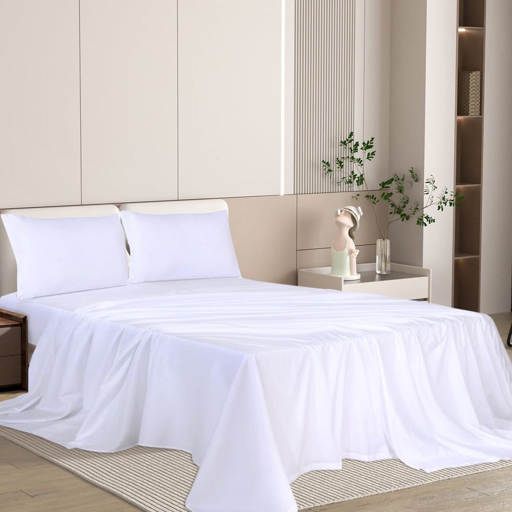 Dreamz Bamboo Sheet Set Fitted Pillowcase Double Size White 4PCS Set