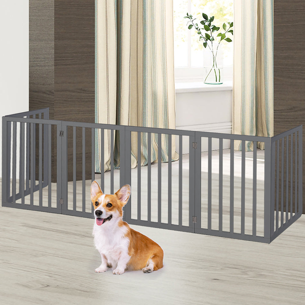 Pawz Wooden Pet Gate Dog Fence Safety Stair Barrier Security Door 6 Panels Grey