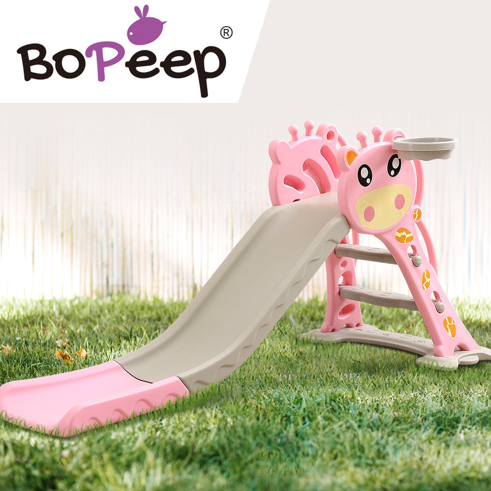 Bopeep Kids Slide Outdoor Basketball Ring Activity Center Toddlers Play Set Pink