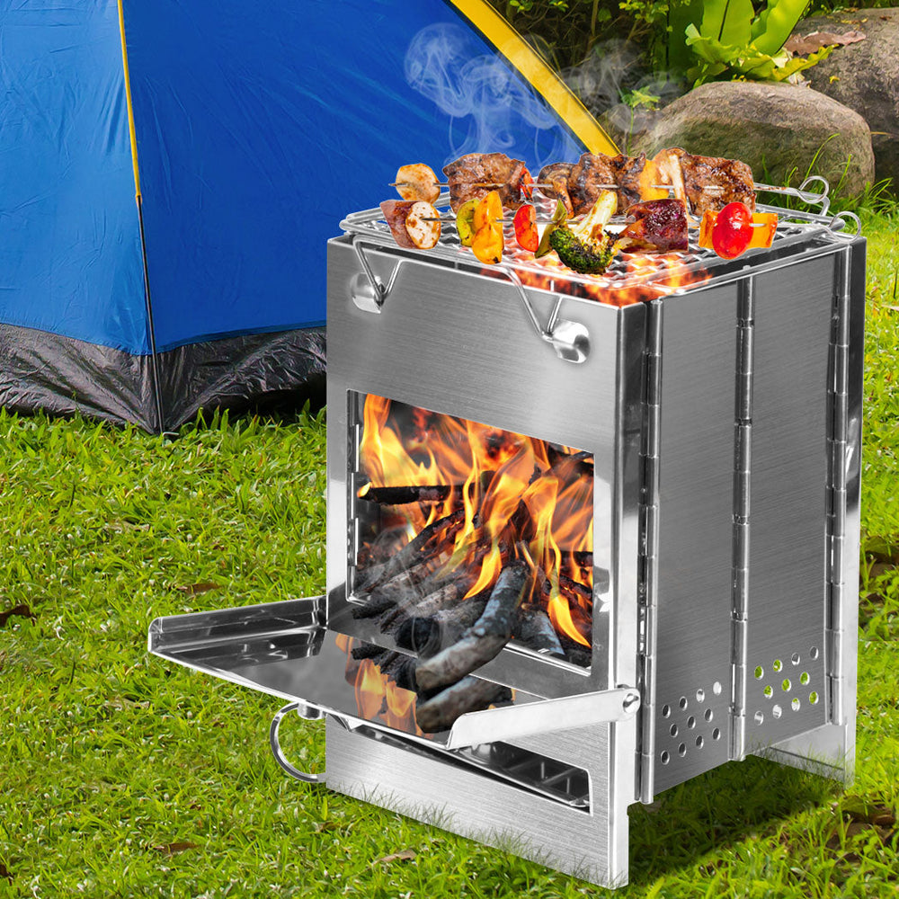 Moyasu Camping Stove Camp Wood BBQ Grill Stainless Steel Portable Outdoor Large