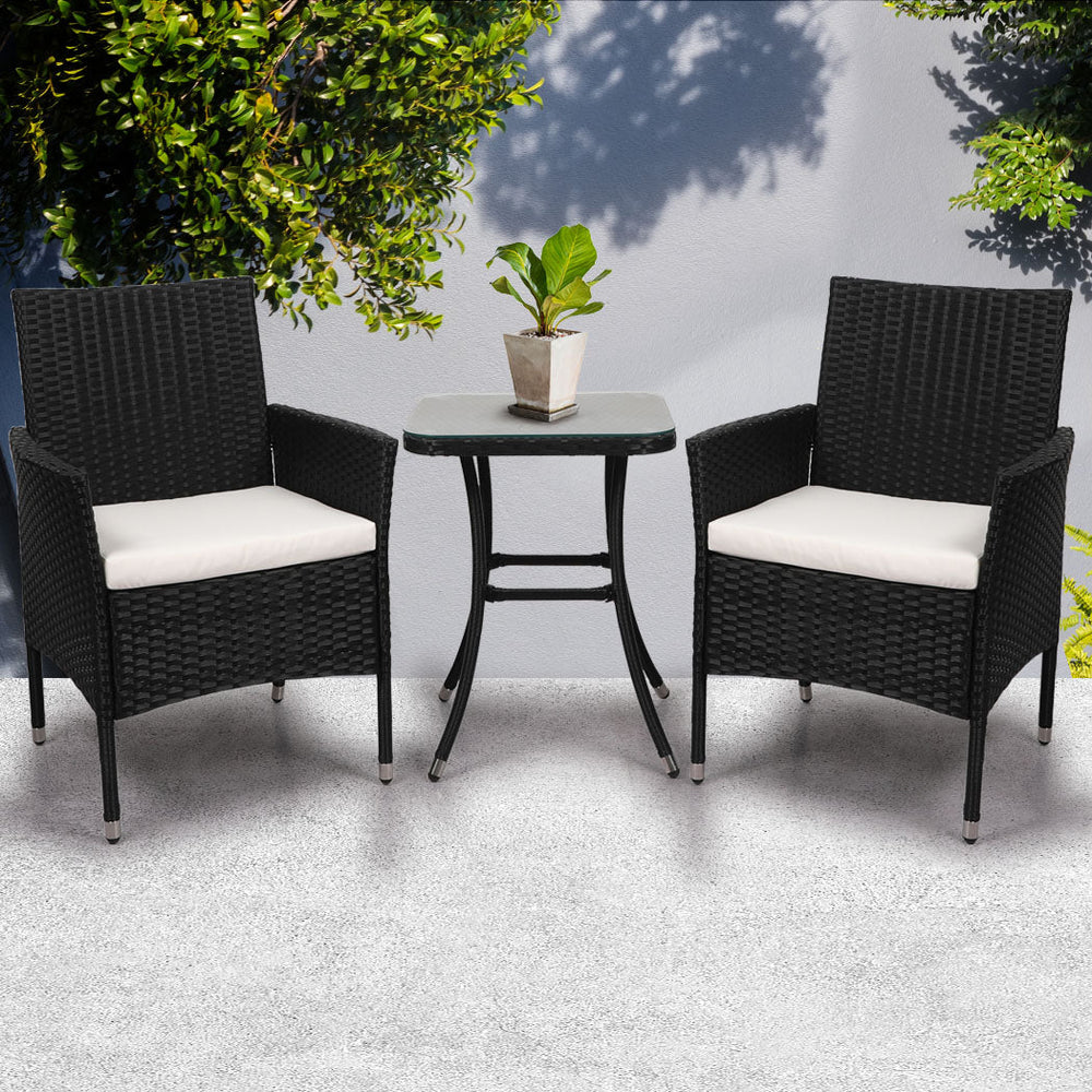 Levede 3 Pcs Outdoor Furniture Setting Chair Table Set Patio Garden Rattan Seat