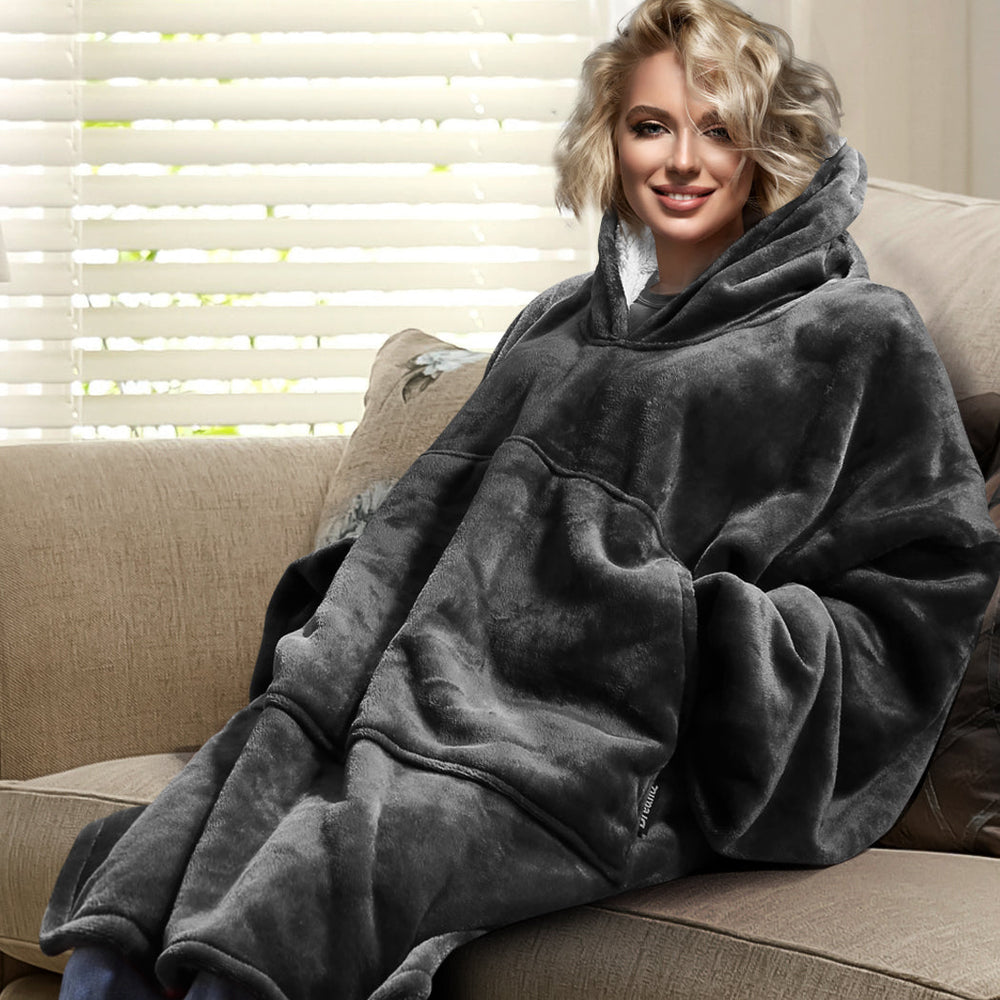 Dreamz Blanket Hoodie Adult Sweatshirt Hooded Soft Plush Comfy Cuddle Grey