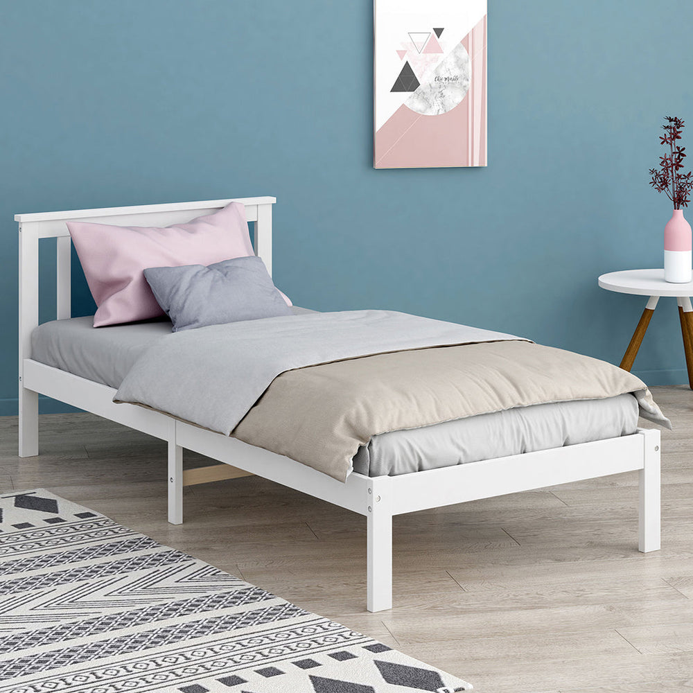 Levede Wooden Bed Frame Single Size Mattress Base Timber White