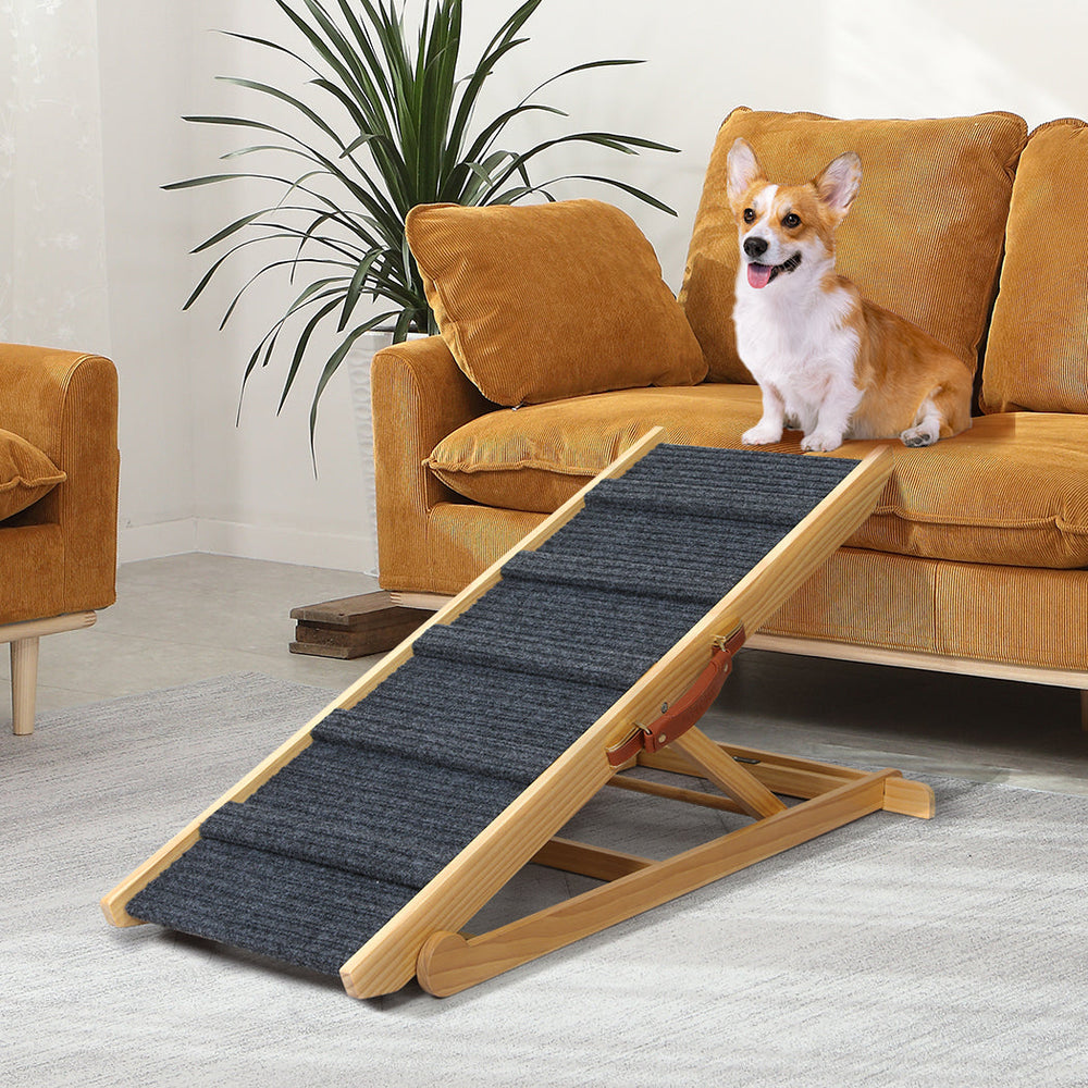 Pawz Pet Ramp Wood Adjustable Height 5 Stair Bed Sofa Wooden Foldable Portable