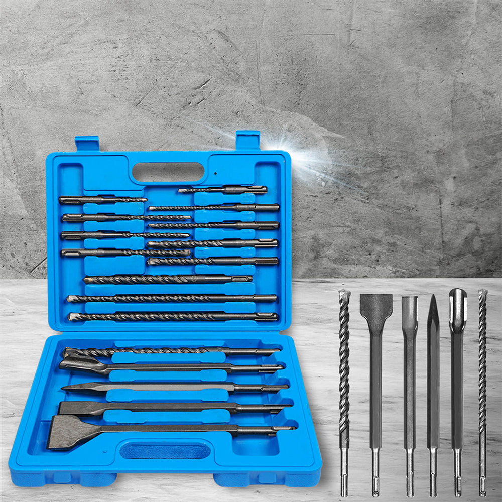 Traderight Drill Bits Set Chisel SDS Plus Rotary Hammer Masonry Concrete 17PCS