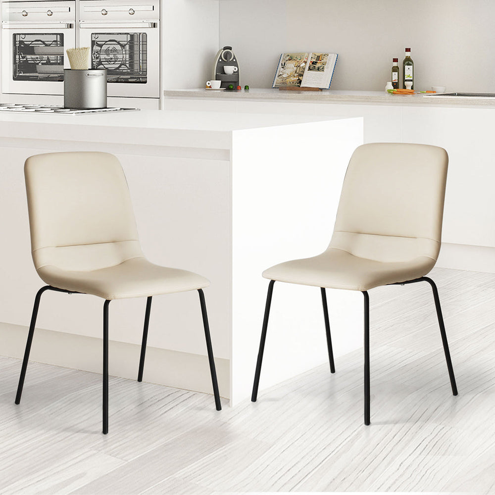 Levede Stackable Dining Chairs Kitchen Lounge Chair PU Leather Beige Set of 4