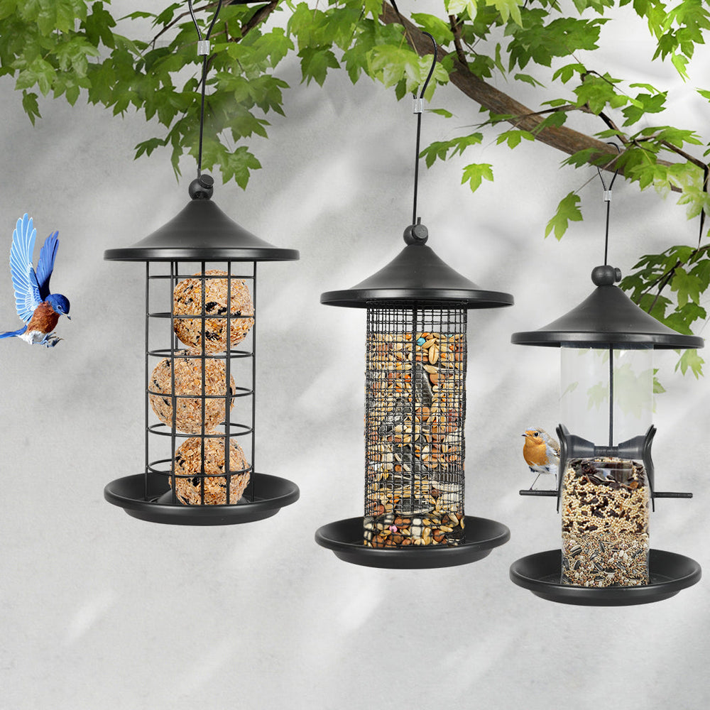 Pawz 3x Bird Feeder Hanging Wild Seed Container Hanger Stand Outdoor Garden