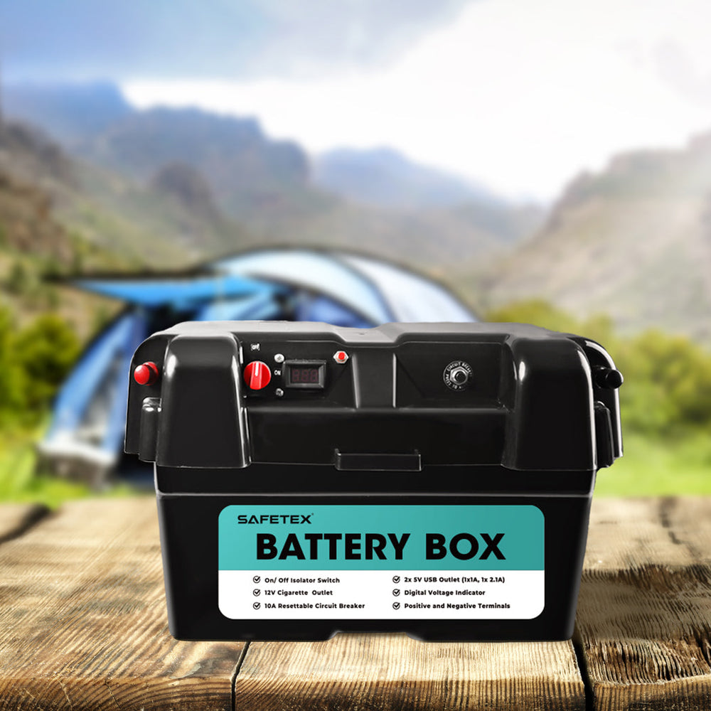 12V 100Ah AGM Battery Outdoor Rv Marine 4WD Deep Cycle &amp; W/ Strap Battery Box