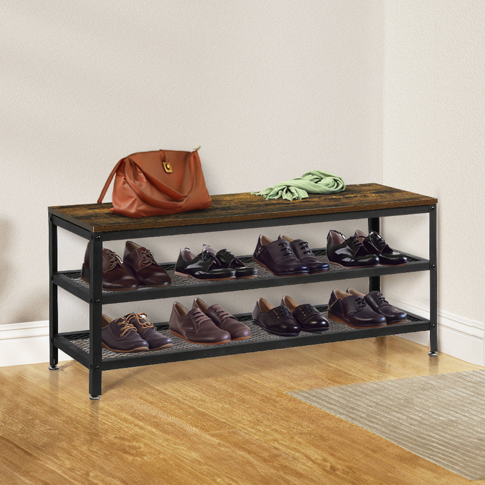 Levede 3-Tier Shoe Rack Bench Storage Cabinet Organisers Industrial Steel 100cm