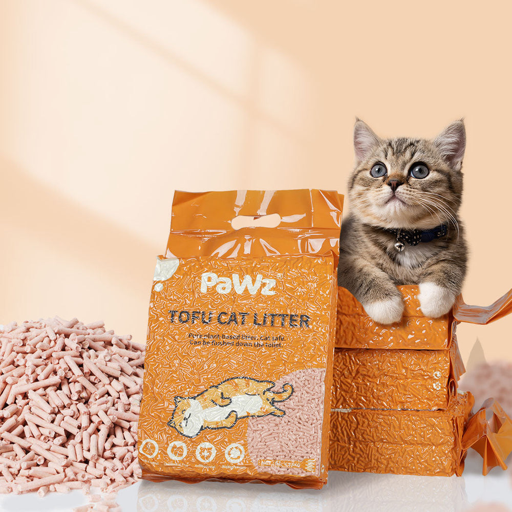 Pawz 2.5kg Tofu Cat Litter Clumping Flushable Fast Super Absorben Peach x6
