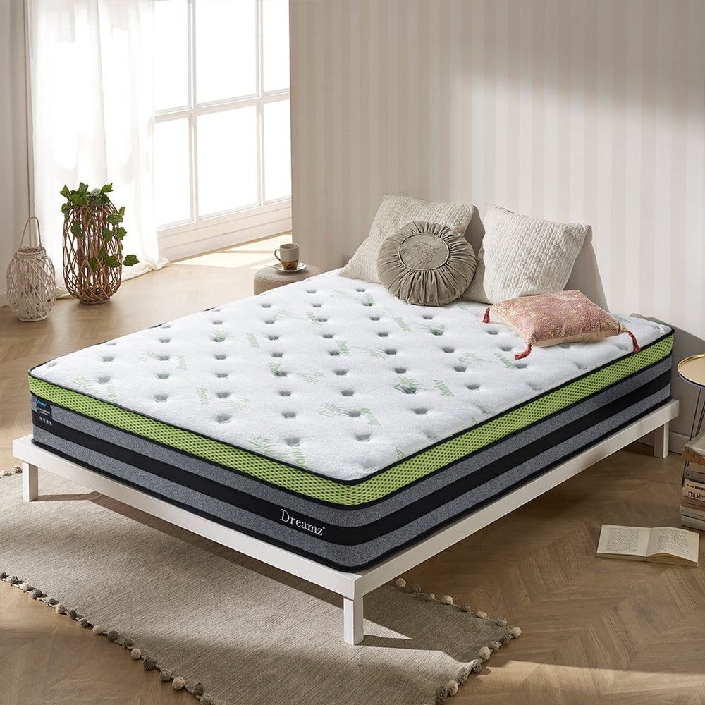 Dreamz Queen Cooling Mattress Pocket Spring Euro Top Bed Foam 7 Zone 30cm