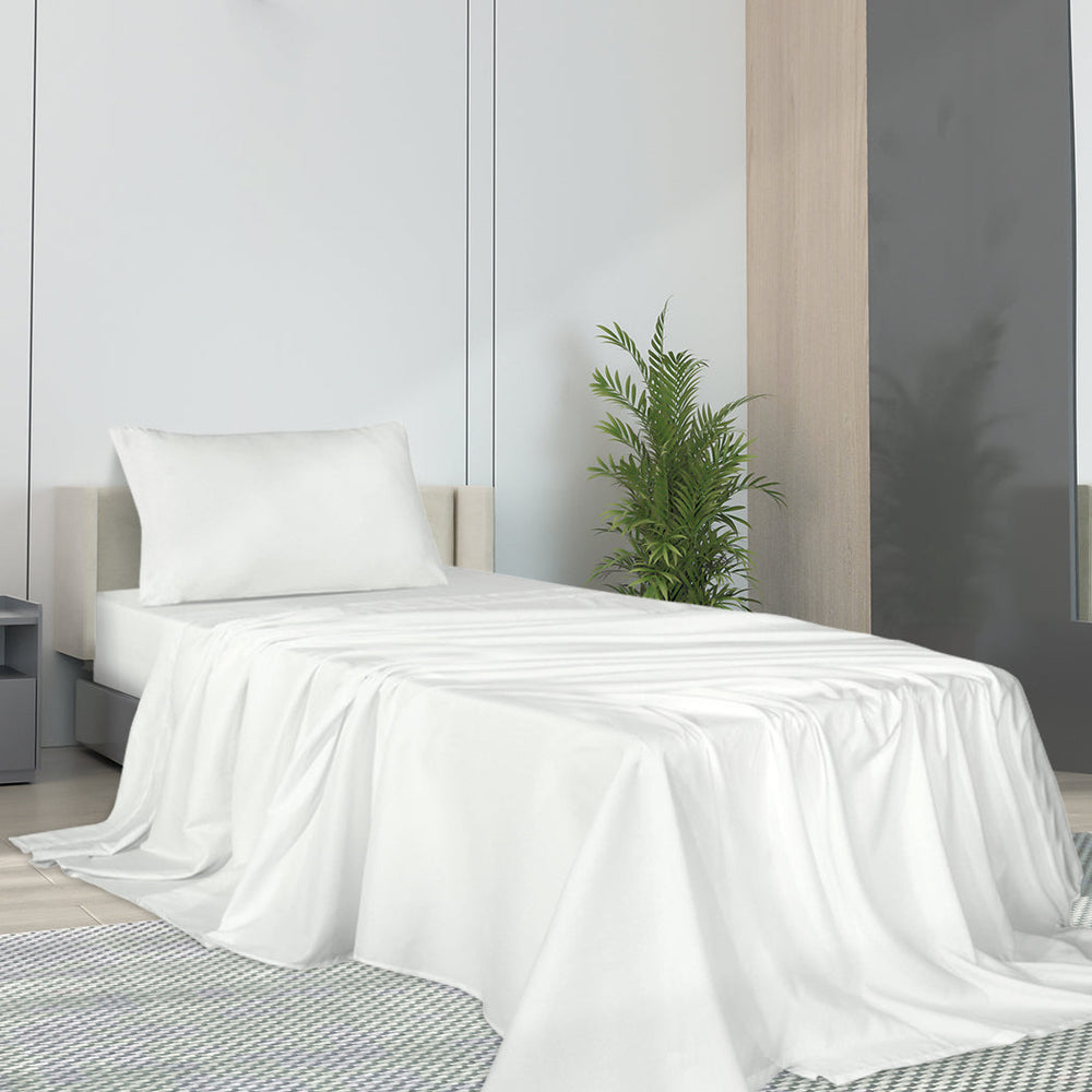 Dreamz Fitted Sheet Set Pillowcase Bamboo King Single White 3PCS