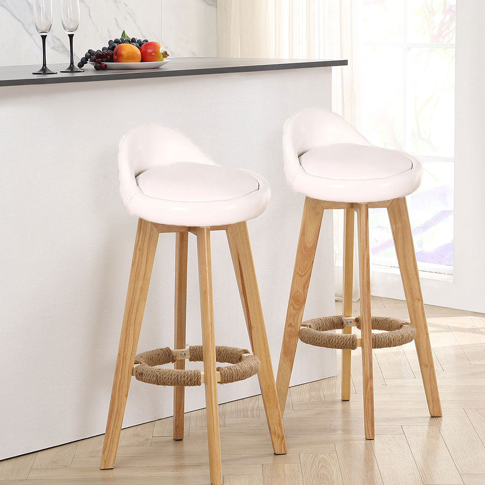 2x Levede Bar Stools Chairs Swivel Barstools Kitchen Wooden PU Leather Stool