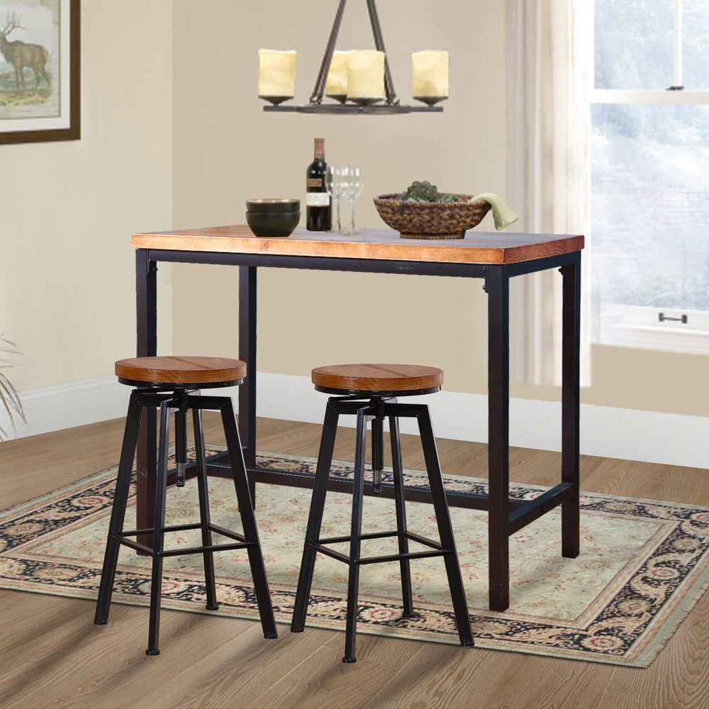 Levede 3pcs Bar Table Barstools Industrial Wood Chair Set Home Kitchen Pub