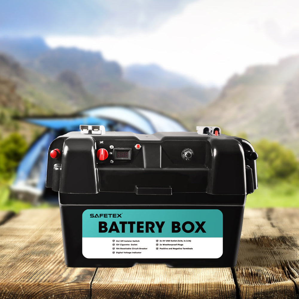 12V 135Ah AGM Battery Outdoor Rv Marine 4WD Deep Cycle &amp; W/ Strap Battery Box