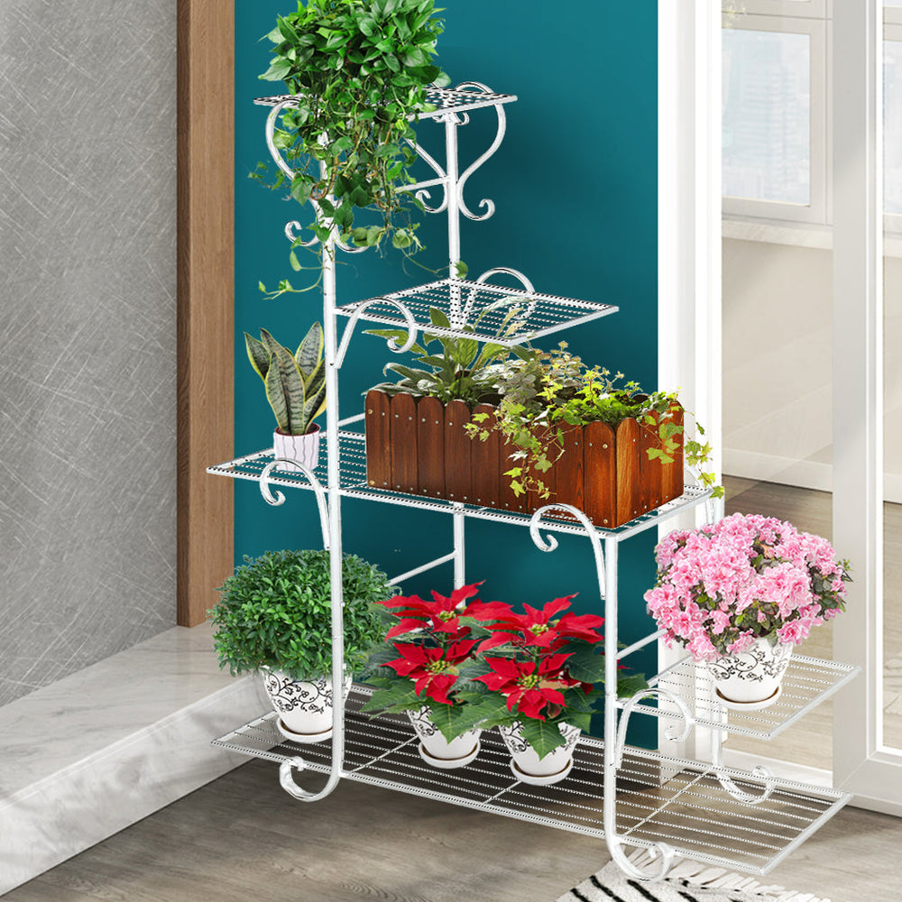 Levede Plant Stand Outdoor Indoor Metal Flower Pots Rack Corner Shelf White