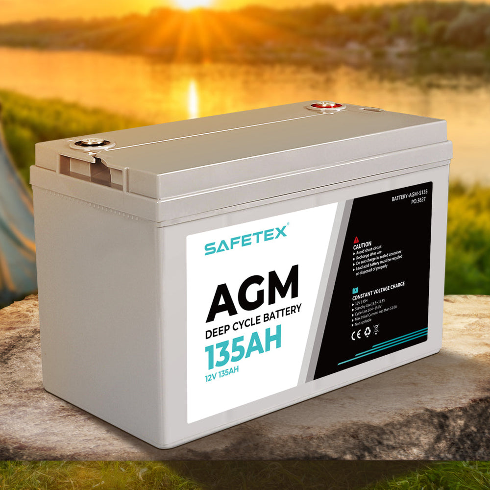 12V 135Ah AGM Battery Outdoor Rv Marine 4WD Deep Cycle &amp; W/ Strap Battery Box