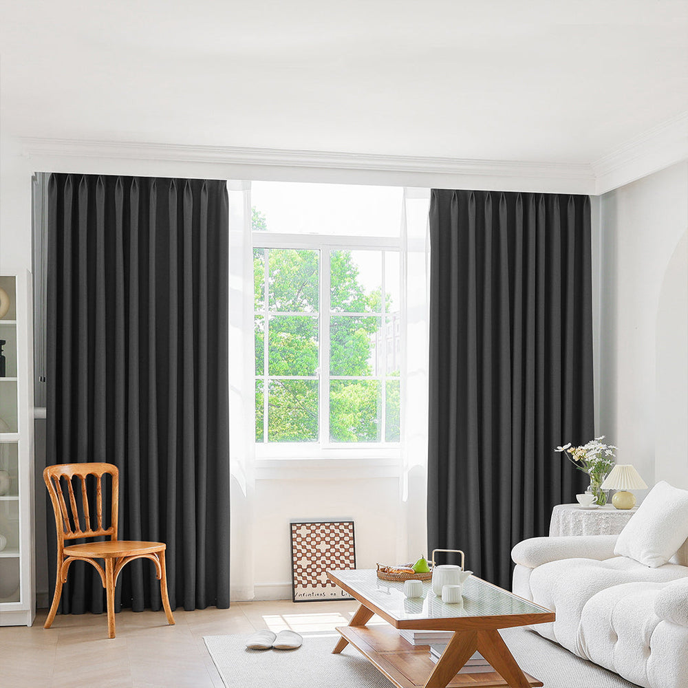 Marlow 2XBlockout Curtains Chenille Blackout Draperies Eyelet Day 180x250 Grey