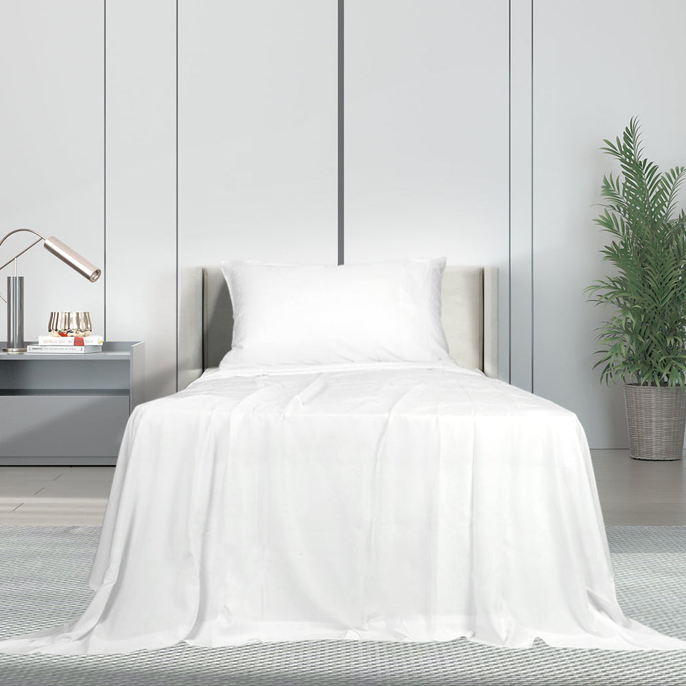 Dreamz Fitted Sheet Set Pillowcase Bamboo King Single White 3PCS