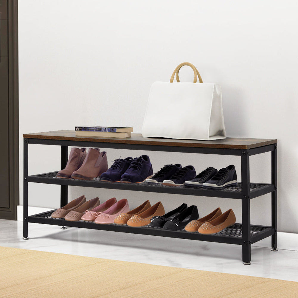 Levede 3-Tier Shoe Rack Bench Storage Cabinet Organisers Industrial Steel 100cm