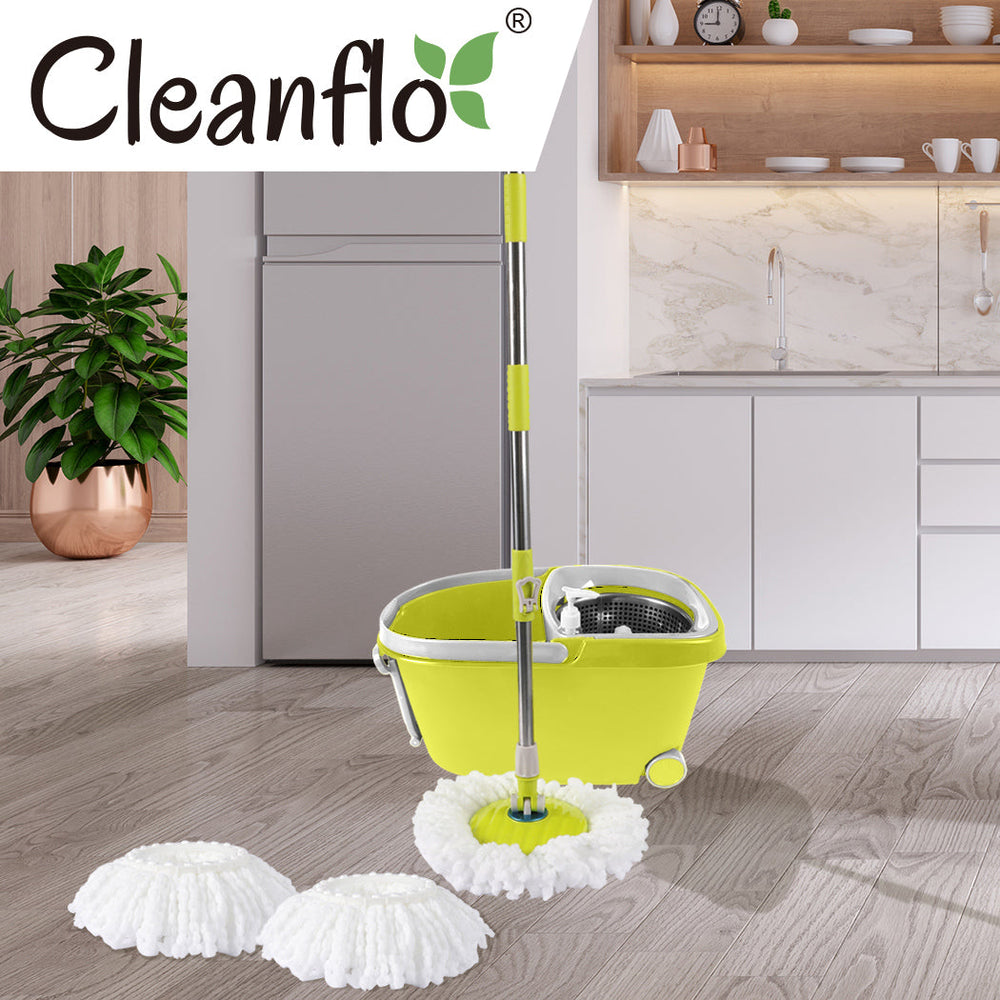Cleanflo Spin Mop Bucket Set 360o Spinning Stainless Steel Rotating Wet Dry