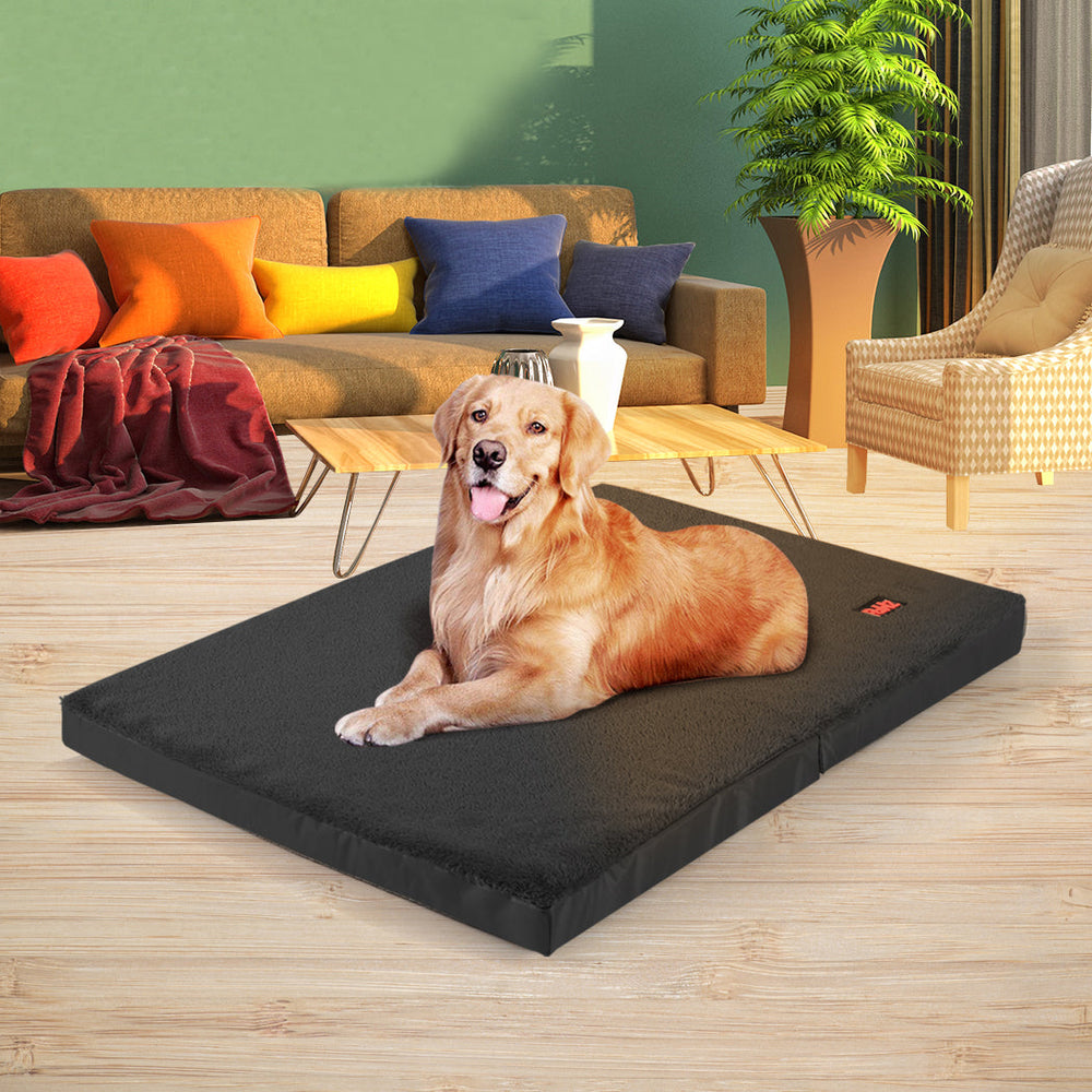 Pawz Pet Bed Foldable Dog Puppy Beds Cushion Pad Pads Soft Plush Black XL