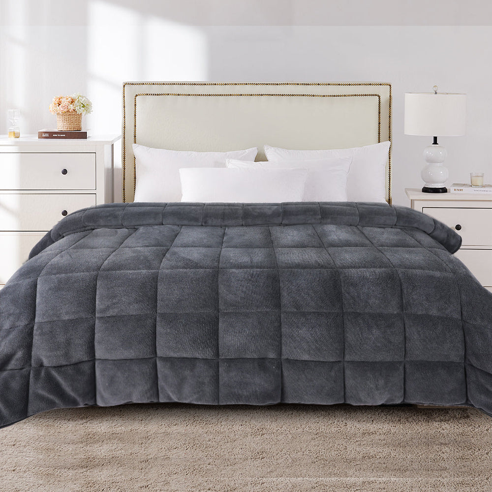 Dreamz Quilt Doona Comforter Blanket Velvet Winter Warm King Bedding Grey 500GSM