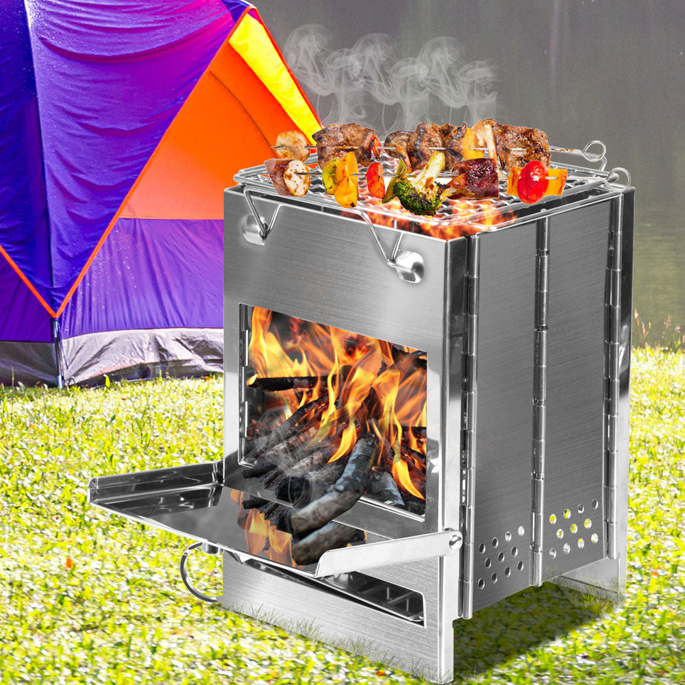 Moyasu Camping Stove Camp Wood BBQ Grill Stainless Steel Portable Outdoor Large