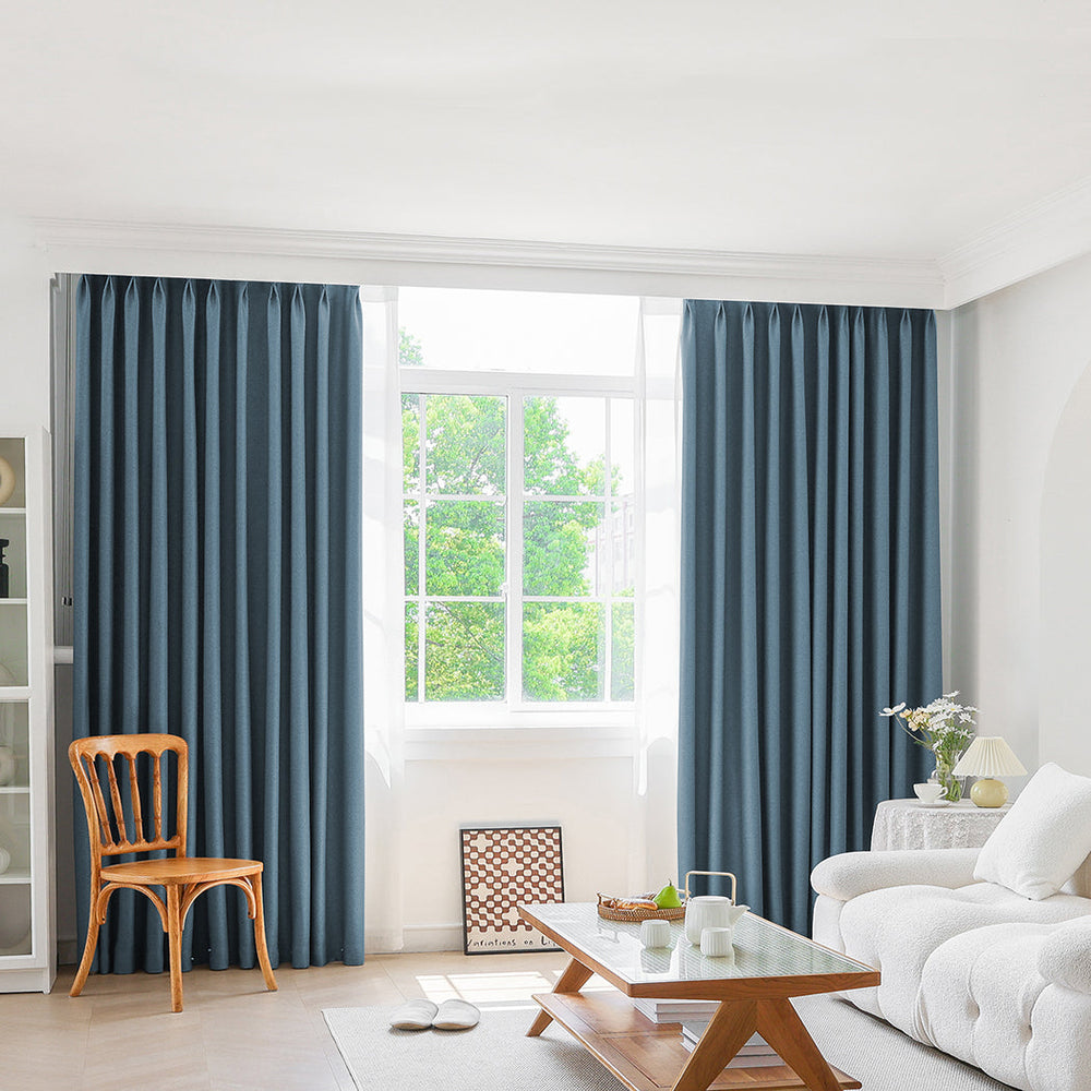 Marlow 2XBlockout Curtains Chenille Blackout Draperies Eyelet Day 180x250 Blue