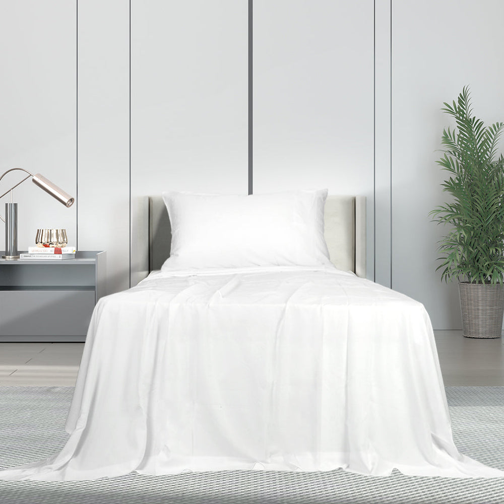 Dreamz Fitted Sheet Set Pillowcase Bamboo Single White Summer 3PCS