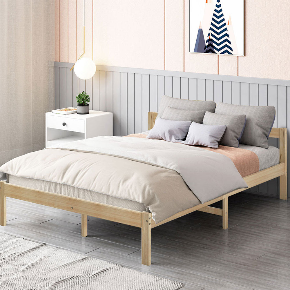 Levede Wooden Bed Frame Queen Size Mattress Base Solid Timber Pine Wood Natural