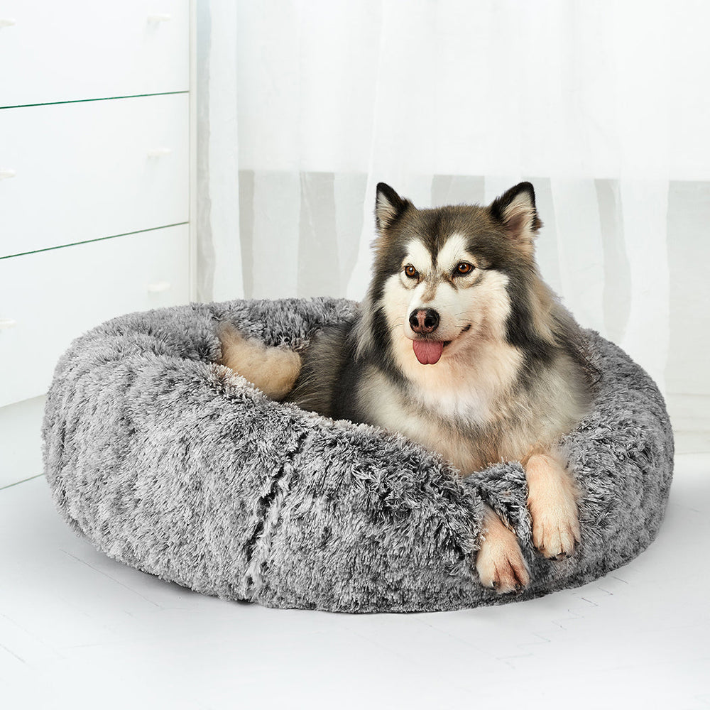 Pawz Pet Bed Cat Dog Donut Nest Calming Mat Soft Plush Kennel Charcoal Size XXL