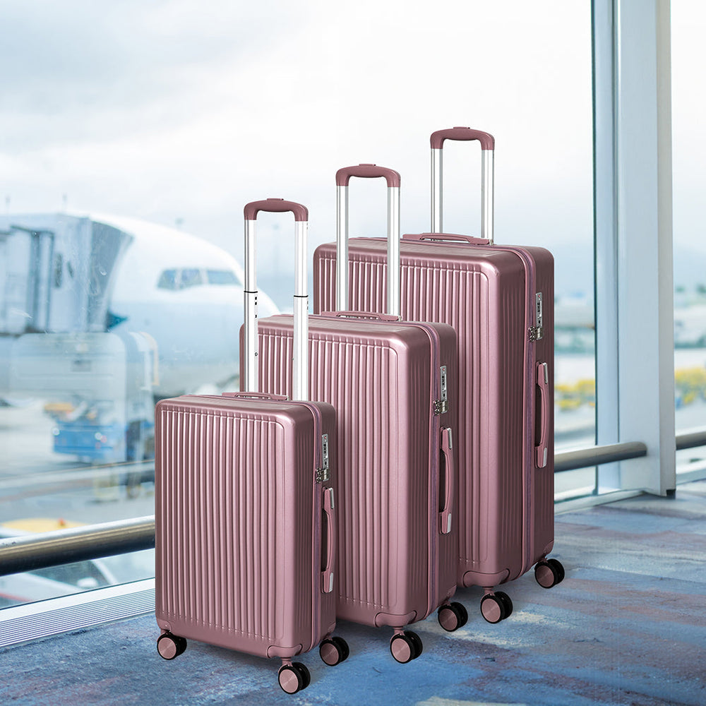 Slimbridge Luggage Suitcase Trolley Set Travel TSA 3pc 20&quot;+24&quot;+28&quot; Rose Gold