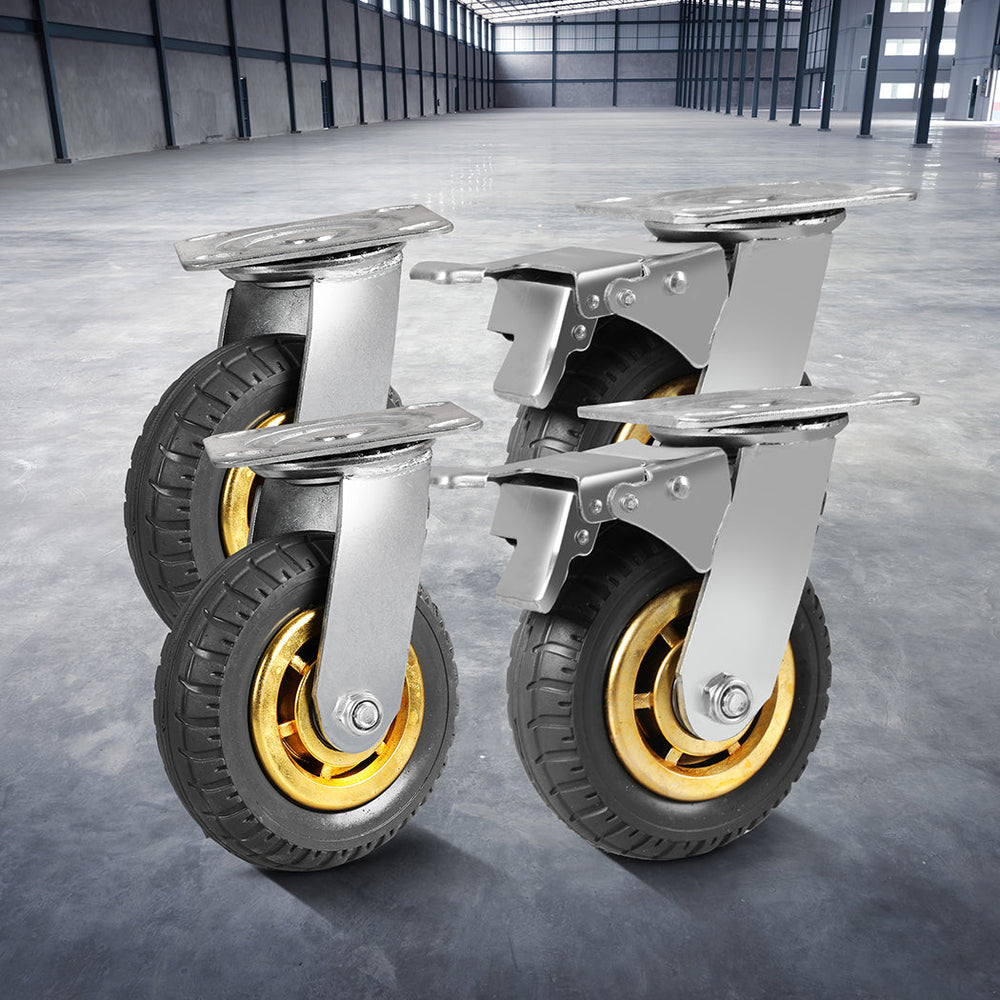 Traderight Castor Wheels 4X 6&quot; 150mm Swivel Silent Caster 2 Brakes 1000KG Load