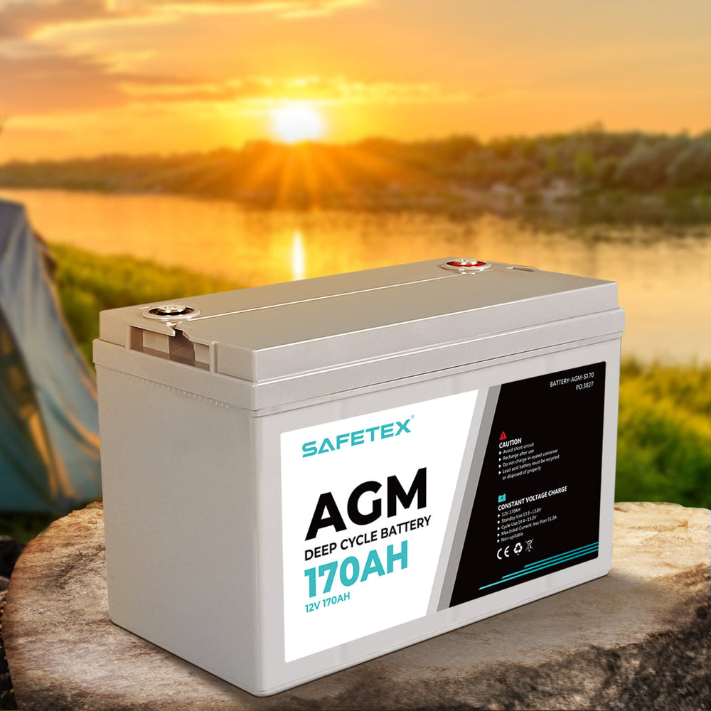 12V 170Ah AGM Battery Deep Cycle with Battery Box Dual USB Caravan Camping Solar