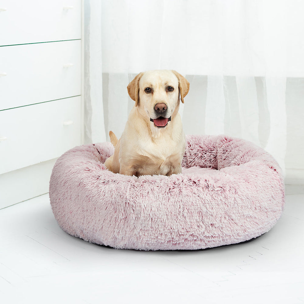 Pawz Pet Bed Cat Dog Donut Nest Calming Mat Soft Plush Kennel Pink L