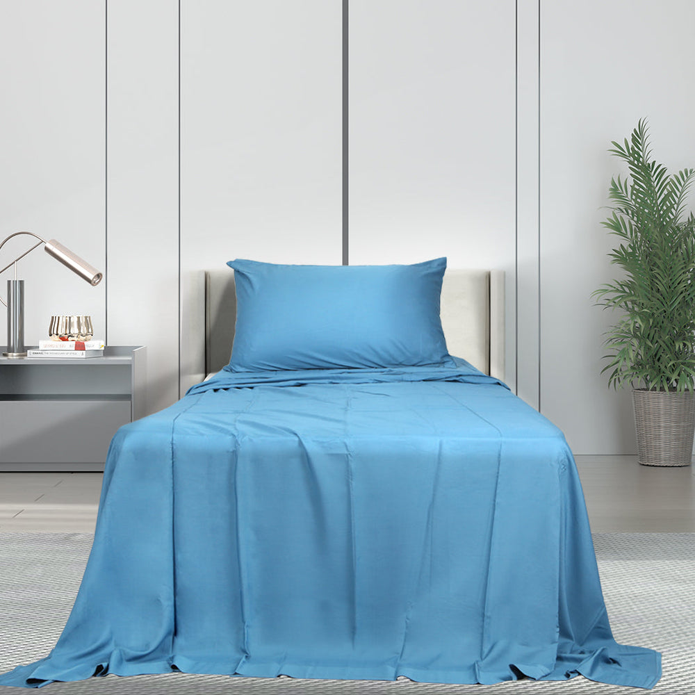 Dreamz Bamboo Sheet Set Fitted Pillowcase Single Size Blue 3PCS Set