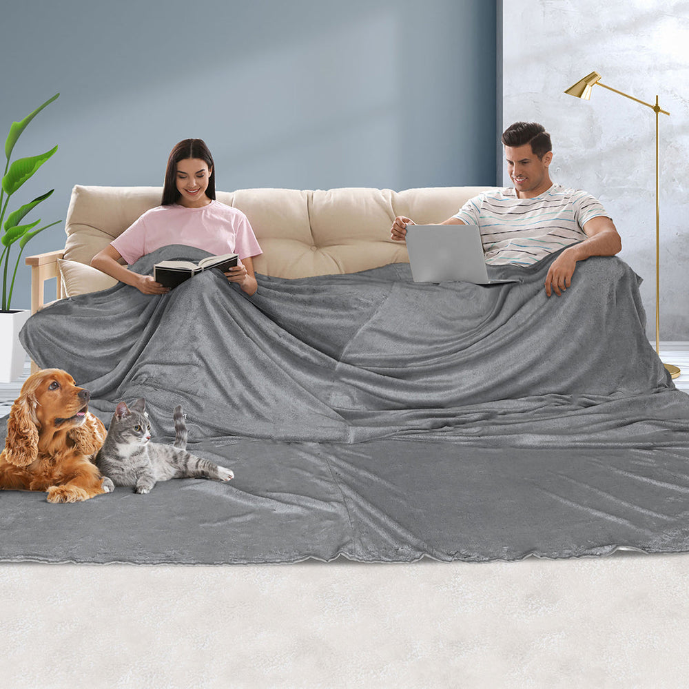 Dreamz 3x3M Large Oversized Blanket Throw Faux Fur Fleece Bed Warm Rug Sofa Grey