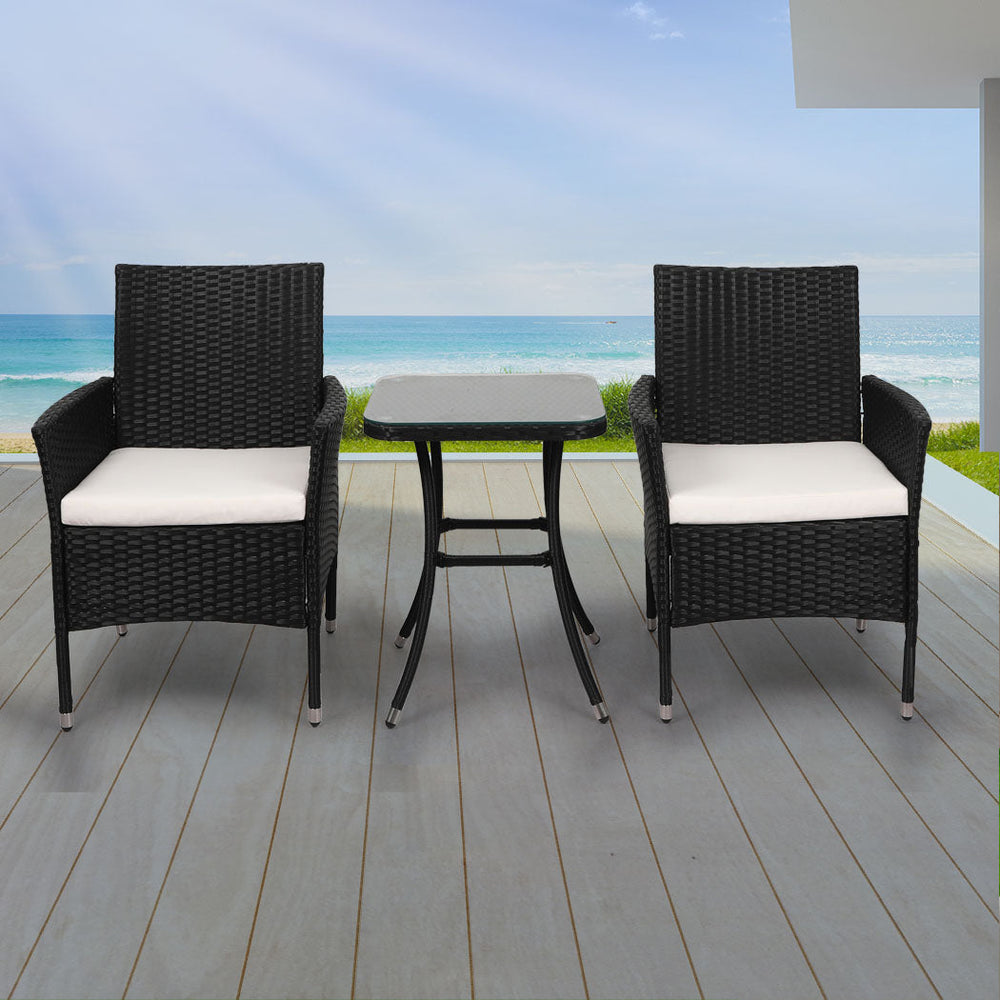 Levede 3 Pcs Outdoor Furniture Setting Chair Table Set Patio Garden Rattan Seat