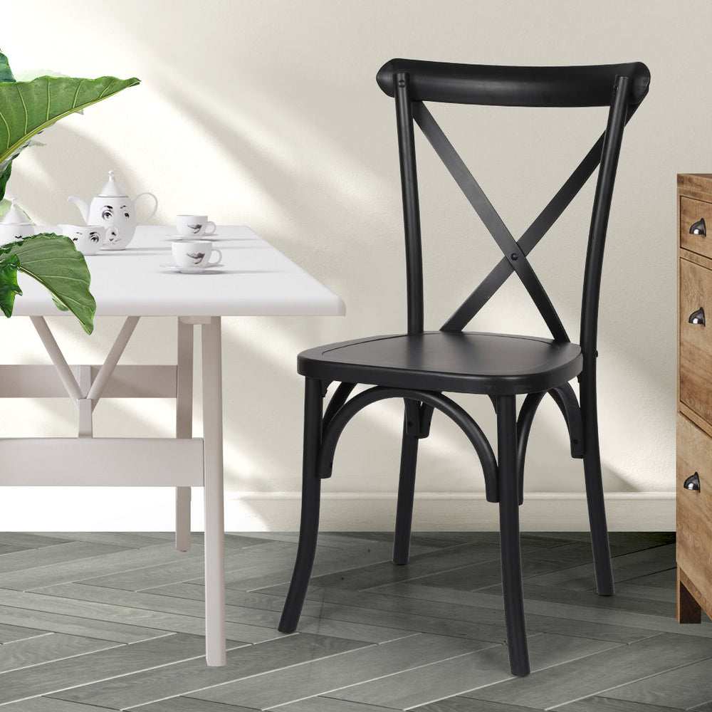 Levede 2x Dining Chairs Cross Back Kitchen Chair Natural Wood Lounge Seat Black