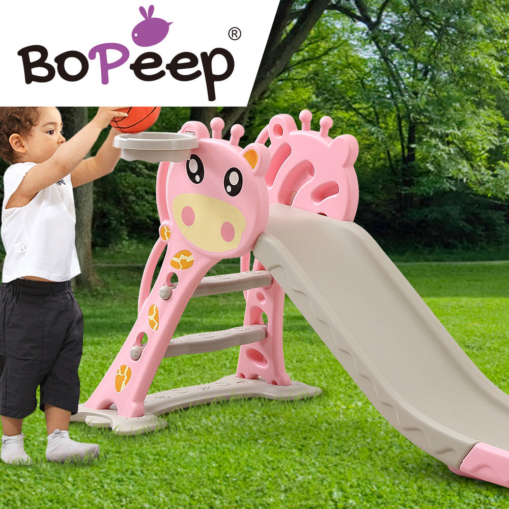 Bopeep Kids Slide Outdoor Basketball Ring Activity Center Toddlers Play Set Pink