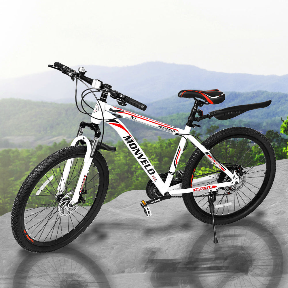 Monvelo 29&#39;&#39; Mountain Bicycle White Racing Bike 21 Speed Dual Disc Brake Steel