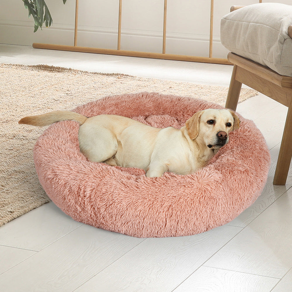 Pawz Pet Bed Cat Dog Donut Nest Calming Kennel Cave Deep Sleeping Pink L