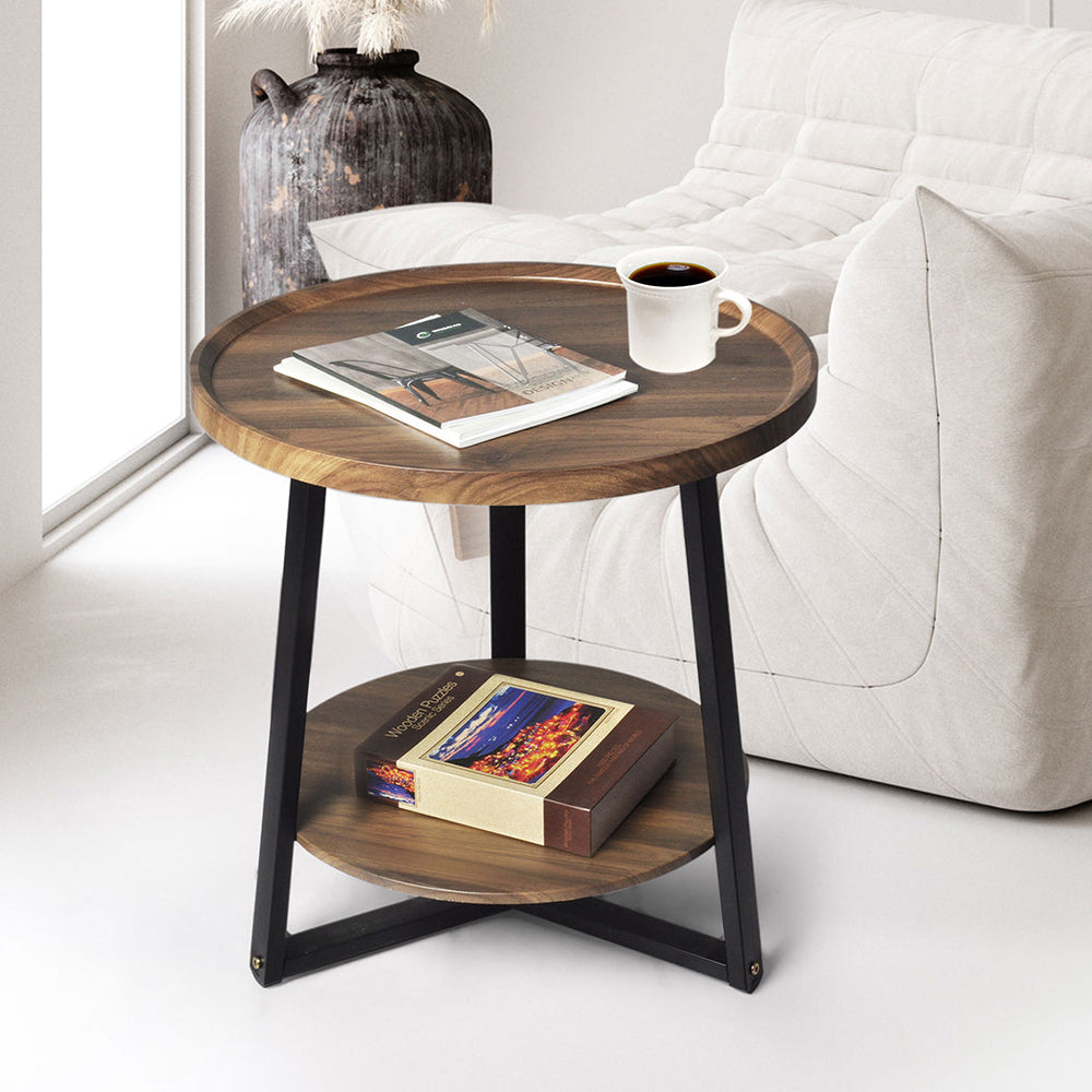 Levede Side Table Coffee Bedside Tables Nightstand Storage Steel Legs 60cm Dia.