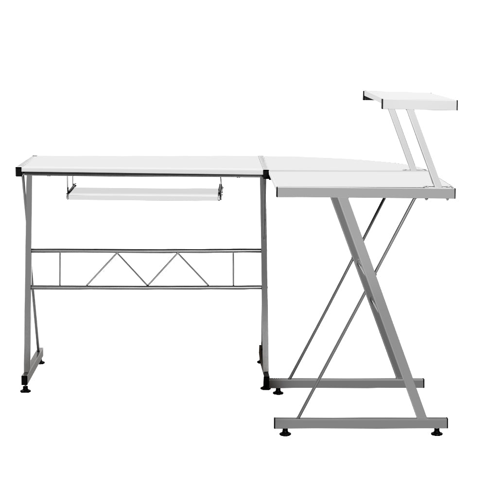 Artiss Corner Metal Pull Out Table Desk White