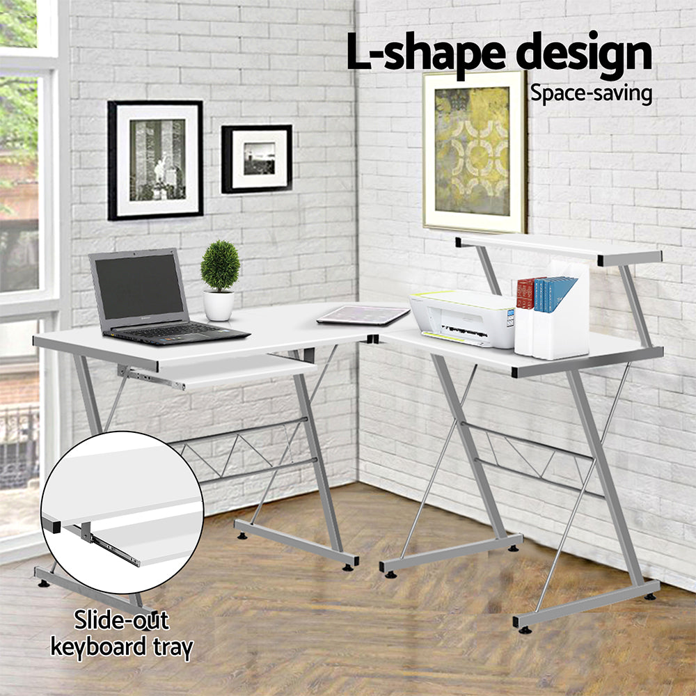 Artiss Corner Metal Pull Out Table Desk White