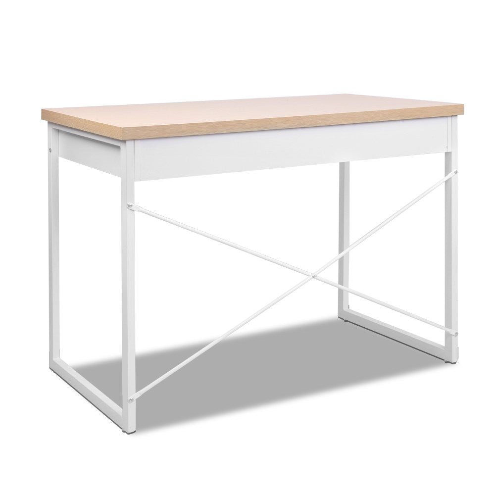 Artiss Metal Desk with Drawer White with Wooden Top