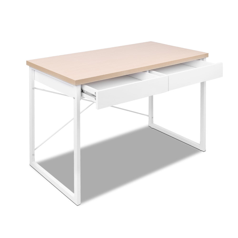 Artiss Metal Desk with Drawer White with Wooden Top