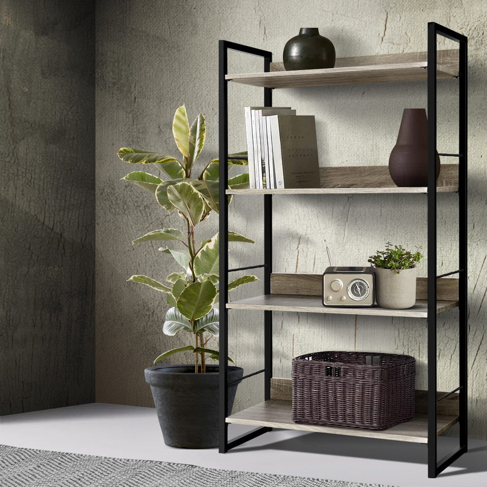 Artiss Metal Stand Bookshelf Black &amp; Oak